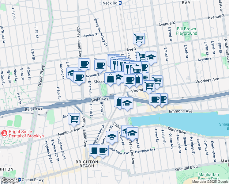 map of restaurants, bars, coffee shops, grocery stores, and more near 2699 East 13th Street in Brooklyn