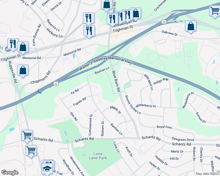 map of restaurants, bars, coffee shops, grocery stores, and more near 344 Barn Swallow Ln in Allentown