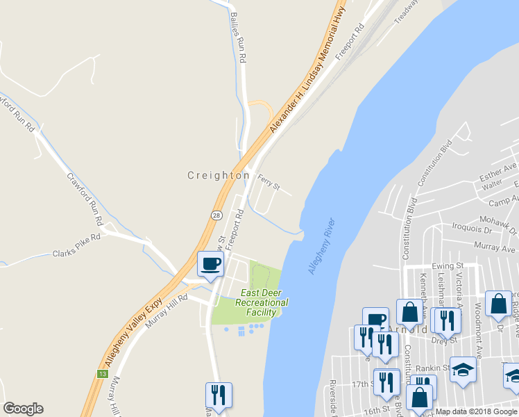 map of restaurants, bars, coffee shops, grocery stores, and more near 1014 Parsonage Street in Creighton