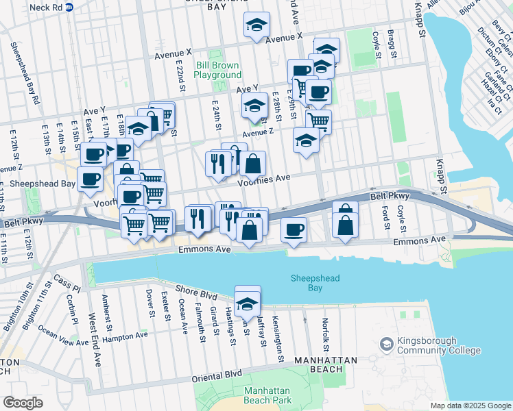 map of restaurants, bars, coffee shops, grocery stores, and more near 4766b Bedford Avenue in Brooklyn