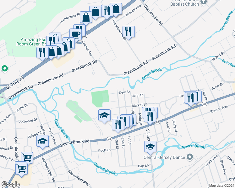 map of restaurants, bars, coffee shops, grocery stores, and more near 435 2nd Street in Middlesex