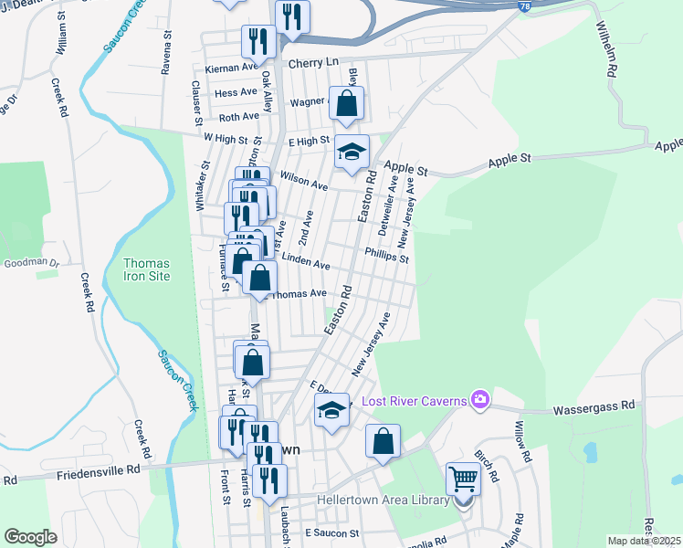 map of restaurants, bars, coffee shops, grocery stores, and more near 1117 3rd Avenue in Hellertown
