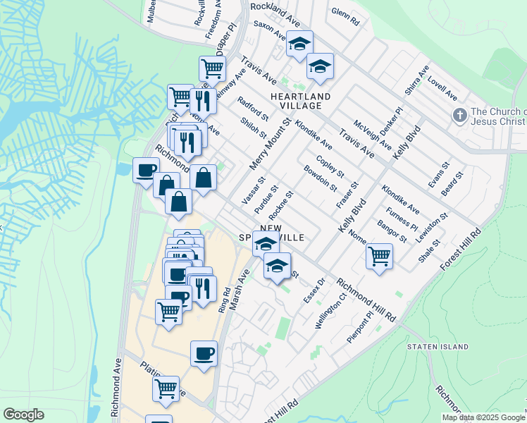 map of restaurants, bars, coffee shops, grocery stores, and more near 200 Richmond Hill Road in Staten Island