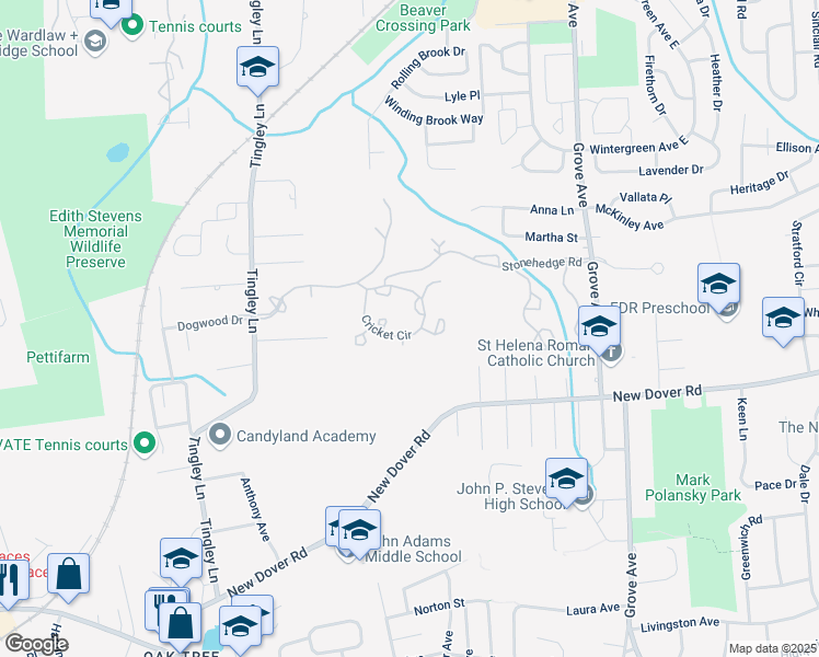 map of restaurants, bars, coffee shops, grocery stores, and more near 3402 Cricket Circle in Edison