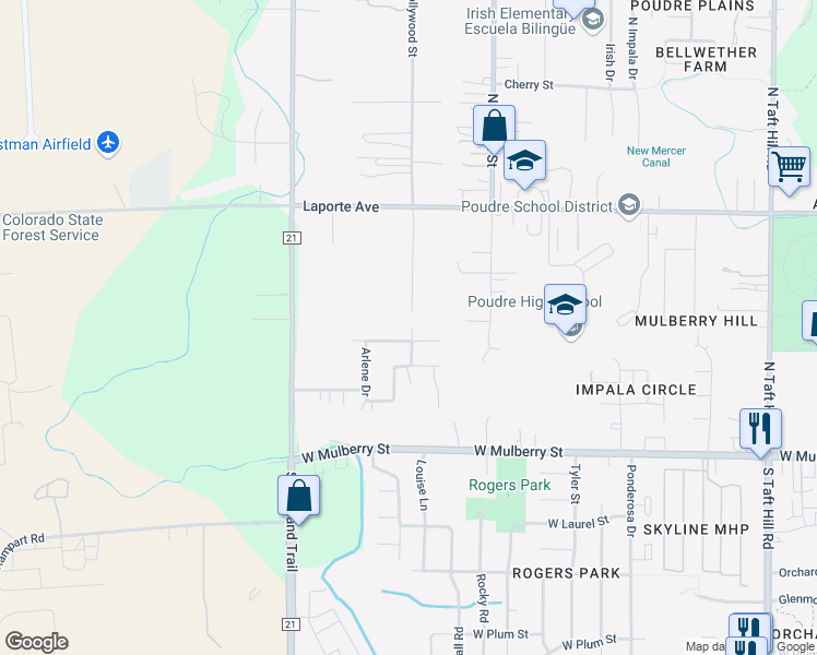 map of restaurants, bars, coffee shops, grocery stores, and more near 131 Lincoln Avenue in Fort Collins