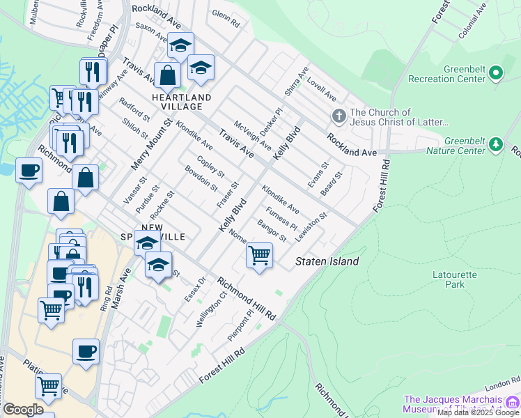 map of restaurants, bars, coffee shops, grocery stores, and more near 75 Bangor Street in Staten Island