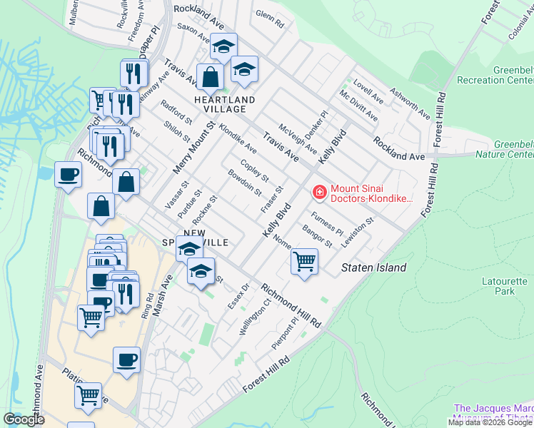 map of restaurants, bars, coffee shops, grocery stores, and more near 183 Kelly Boulevard in Staten Island