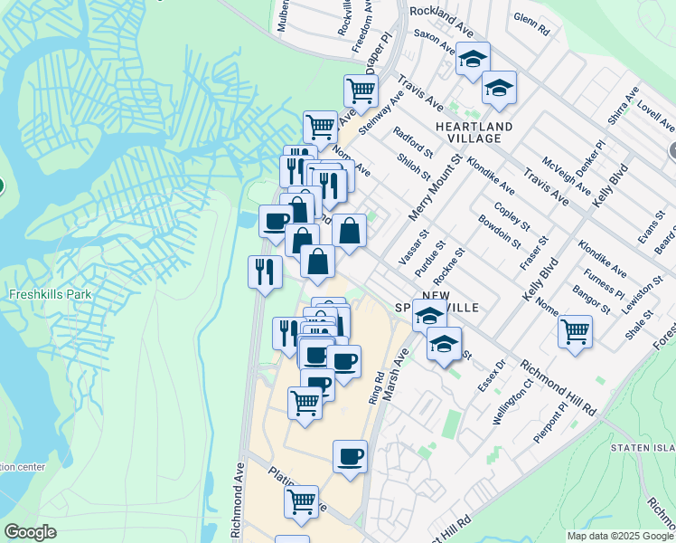 map of restaurants, bars, coffee shops, grocery stores, and more near 60 Racal Court in Staten Island