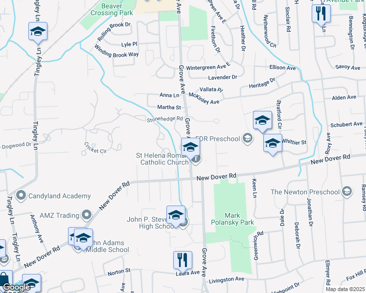 map of restaurants, bars, coffee shops, grocery stores, and more near 2203 Deerfield Drive in Edison