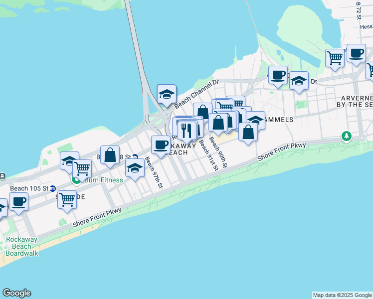 map of restaurants, bars, coffee shops, grocery stores, and more near 92-04 Holland Avenue in Queens