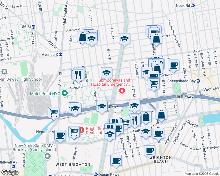 map of restaurants, bars, coffee shops, grocery stores, and more near 2641 Ocean Parkway in Brooklyn