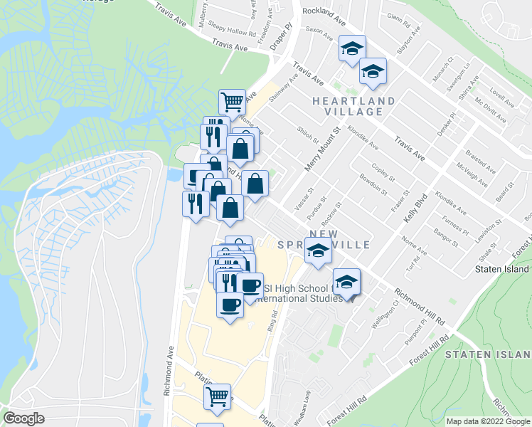 map of restaurants, bars, coffee shops, grocery stores, and more near 60 Racal Court in Staten Island