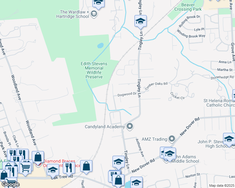 map of restaurants, bars, coffee shops, grocery stores, and more near 25 Woodfern Street in Edison