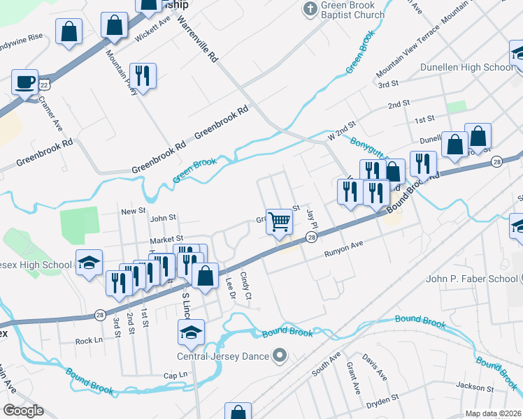 map of restaurants, bars, coffee shops, grocery stores, and more near 215 Fairfield Avenue in Middlesex