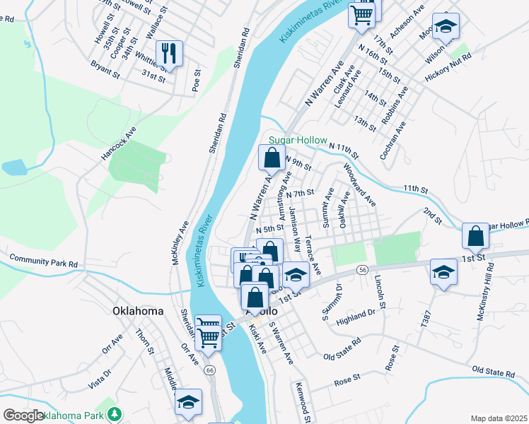 map of restaurants, bars, coffee shops, grocery stores, and more near 402 North 6th Street in Apollo