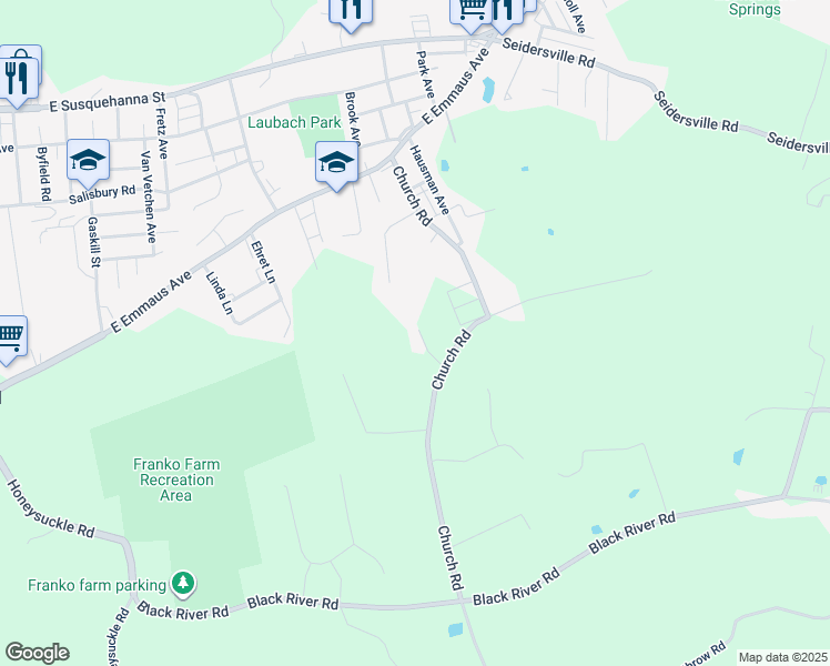 map of restaurants, bars, coffee shops, grocery stores, and more near 1920 Church Road in Bethlehem