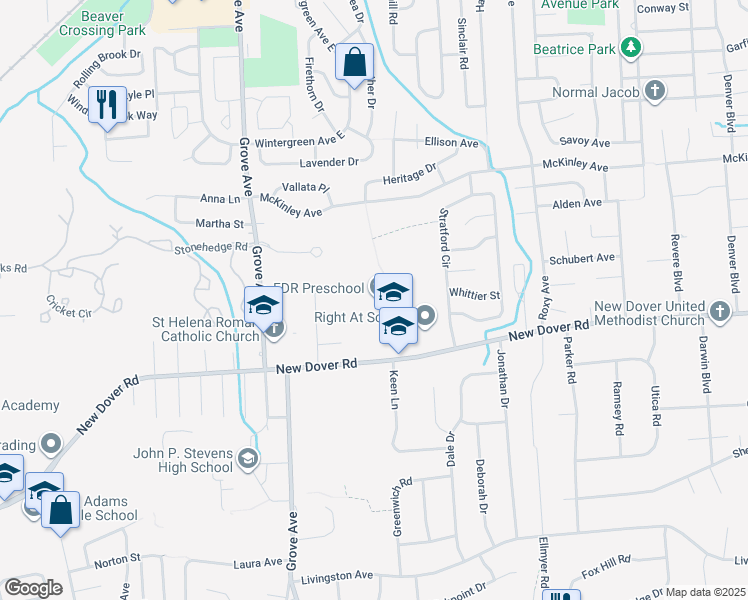 map of restaurants, bars, coffee shops, grocery stores, and more near 838 New Dover Road in Edison