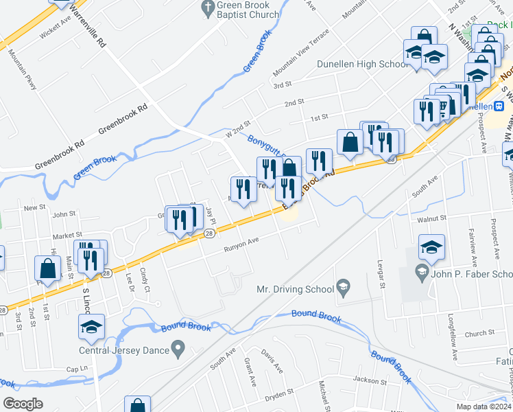 map of restaurants, bars, coffee shops, grocery stores, and more near 32B Foxhall in Middlesex