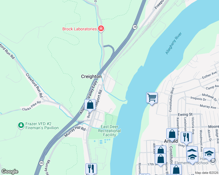 map of restaurants, bars, coffee shops, grocery stores, and more near 1014 Parsonage Street in Creighton