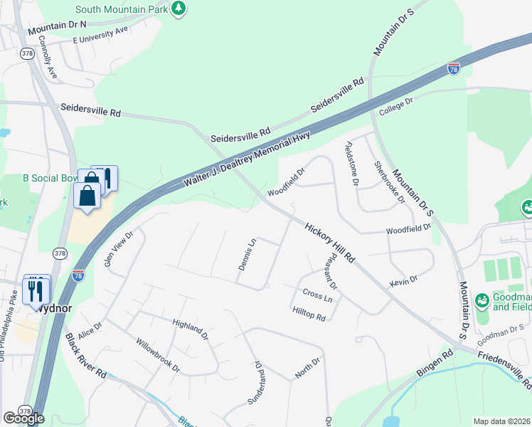 map of restaurants, bars, coffee shops, grocery stores, and more near 2074 Dennis Lane in Bethlehem