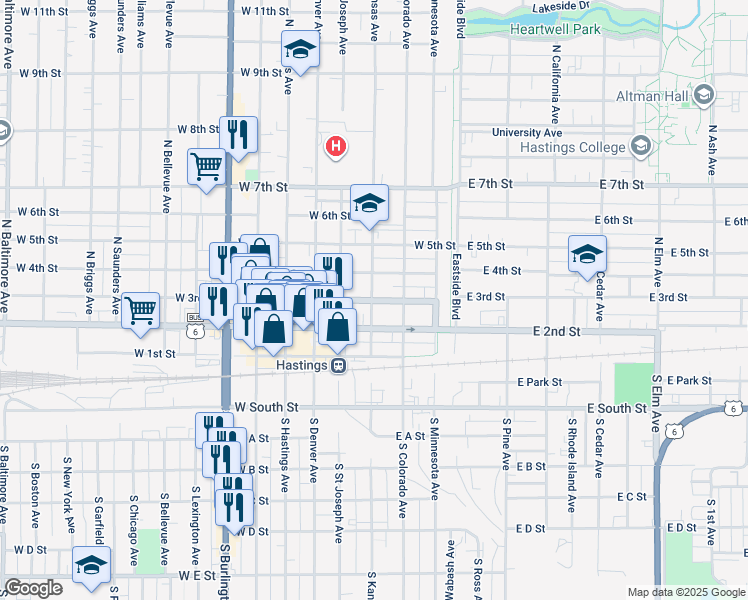 map of restaurants, bars, coffee shops, grocery stores, and more near in Hastings