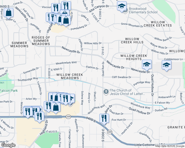 map of restaurants, bars, coffee shops, grocery stores, and more near 9083 Double Down Court in Sandy