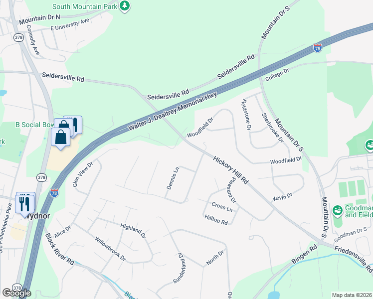 map of restaurants, bars, coffee shops, grocery stores, and more near 2074 Dennis Lane in Bethlehem