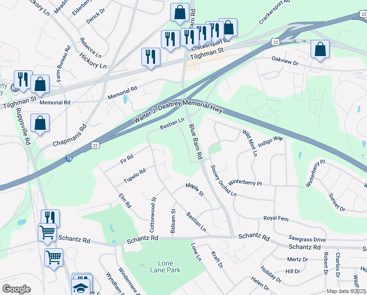 map of restaurants, bars, coffee shops, grocery stores, and more near 344 Barn Swallow Lane in Allentown