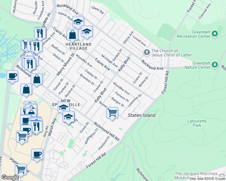 map of restaurants, bars, coffee shops, grocery stores, and more near 100 Furness Place in Staten Island