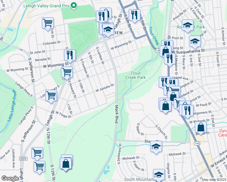 map of restaurants, bars, coffee shops, grocery stores, and more near 821 West Tioga Street in Allentown