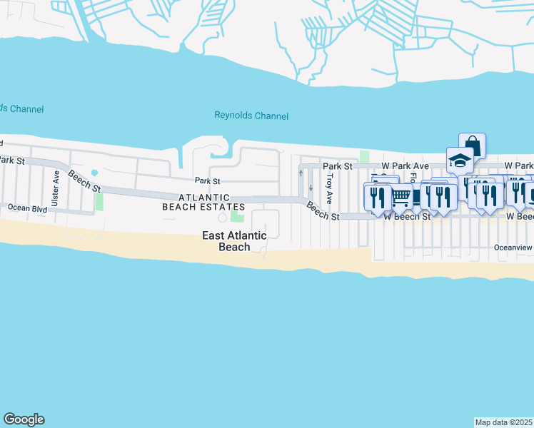map of restaurants, bars, coffee shops, grocery stores, and more near 1233 Beech Street in Atlantic Beach