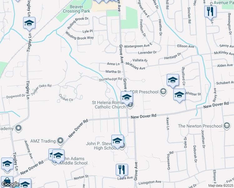 map of restaurants, bars, coffee shops, grocery stores, and more near 2203 Deerfield Drive in Edison