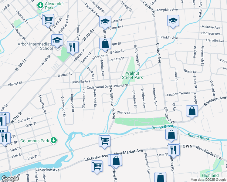 map of restaurants, bars, coffee shops, grocery stores, and more near 1509 New Brunswick Avenue in South Plainfield