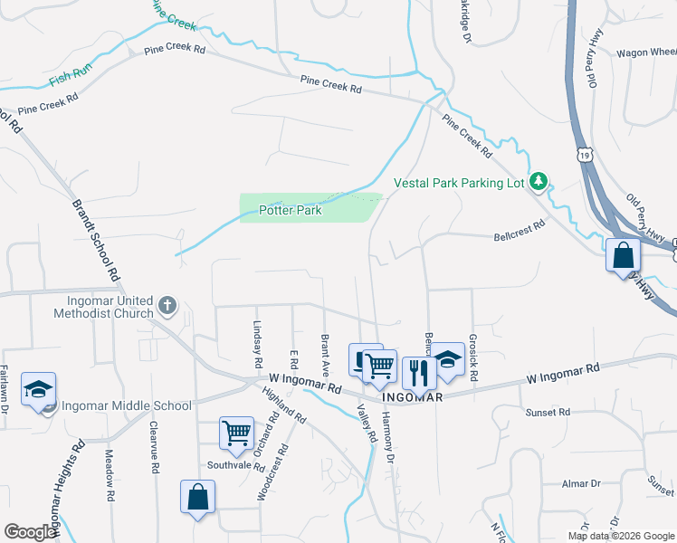 map of restaurants, bars, coffee shops, grocery stores, and more near 9775 McCutcheon Avenue in Pittsburgh