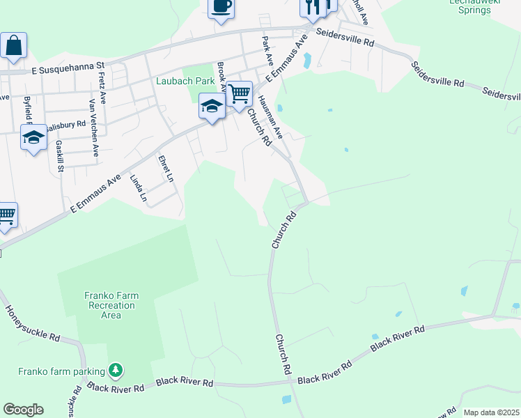 map of restaurants, bars, coffee shops, grocery stores, and more near 1920 Church Road in Bethlehem