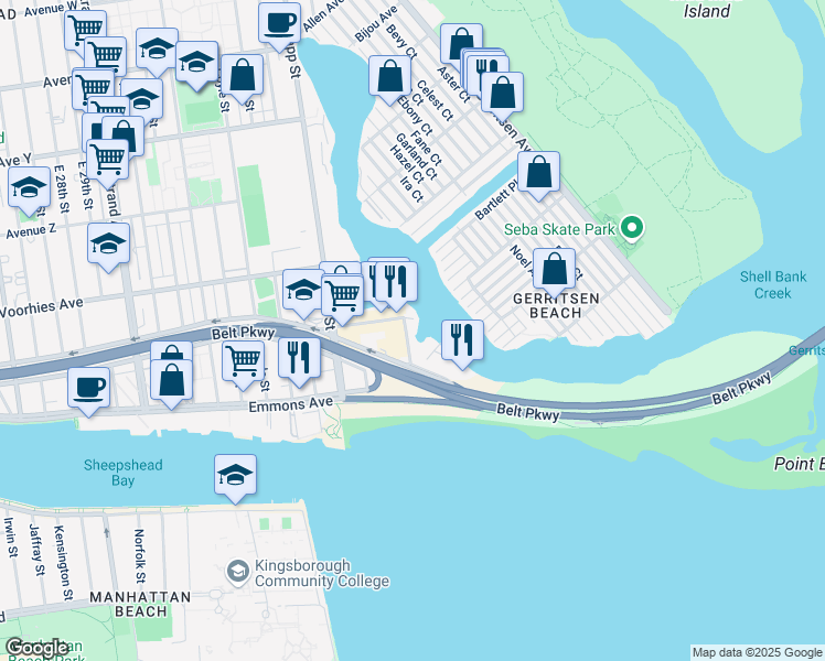 map of restaurants, bars, coffee shops, grocery stores, and more near 3 Plumb 3rd Street in Brooklyn