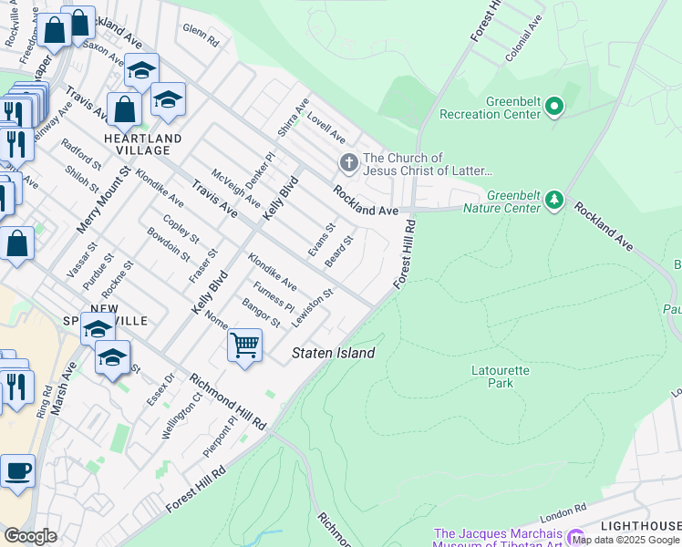 map of restaurants, bars, coffee shops, grocery stores, and more near 56 Beard Street in Staten Island
