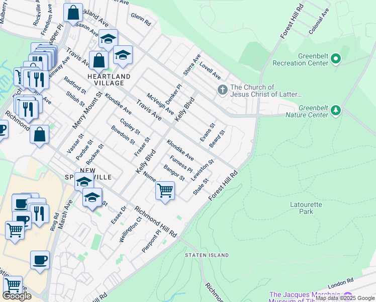 map of restaurants, bars, coffee shops, grocery stores, and more near 288 Travis Avenue in Staten Island