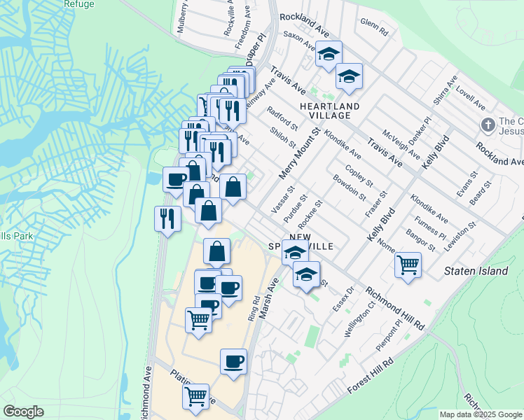 map of restaurants, bars, coffee shops, grocery stores, and more near 312A Merry Mount Street in Staten Island