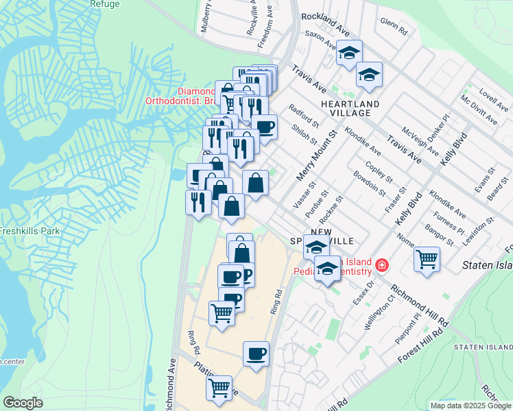 map of restaurants, bars, coffee shops, grocery stores, and more near 110 Richmond Hill Road in Staten Island