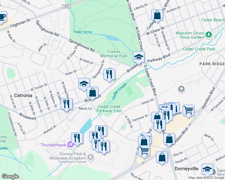 map of restaurants, bars, coffee shops, grocery stores, and more near in Lehigh County