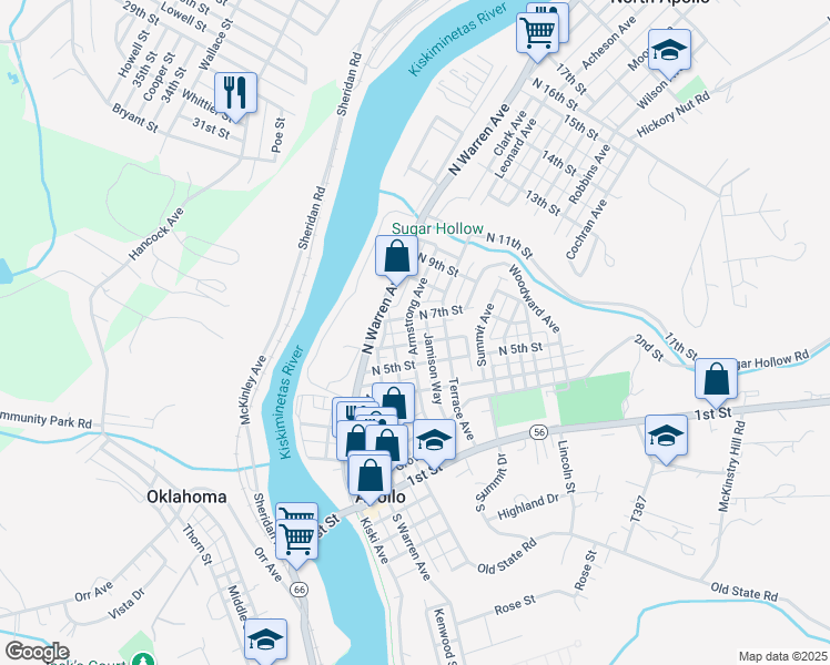 map of restaurants, bars, coffee shops, grocery stores, and more near 518 North 7th Street in Apollo