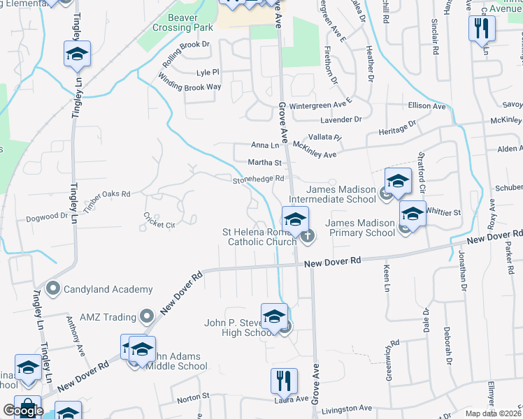 map of restaurants, bars, coffee shops, grocery stores, and more near 3502 Springbrook Drive in Edison