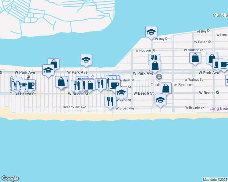 map of restaurants, bars, coffee shops, grocery stores, and more near 14 June Walk in Long Beach