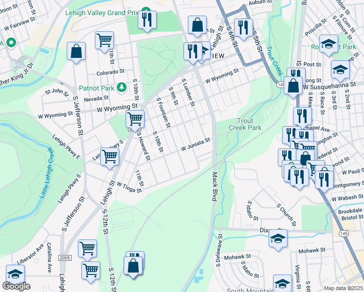 map of restaurants, bars, coffee shops, grocery stores, and more near 921 West Juniata Street in Allentown