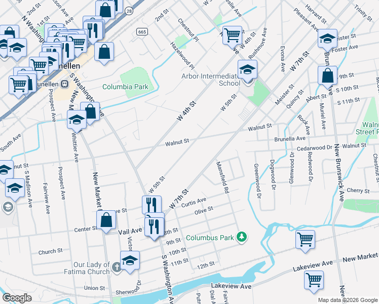 map of restaurants, bars, coffee shops, grocery stores, and more near 1853 West 5th Street in Piscataway