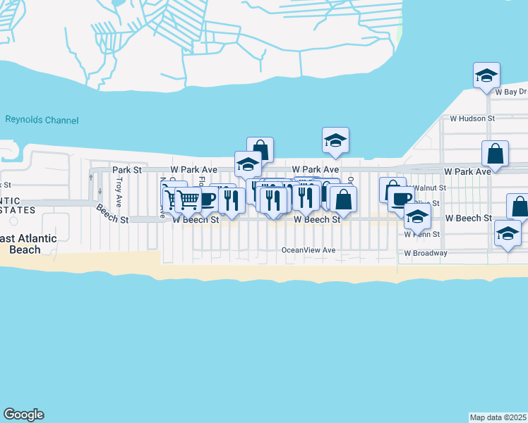 map of restaurants, bars, coffee shops, grocery stores, and more near 75 Minnesota Avenue in Long Beach