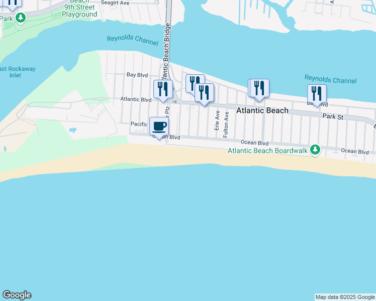 map of restaurants, bars, coffee shops, grocery stores, and more near 2001 Ocean Boulevard in Atlantic Beach