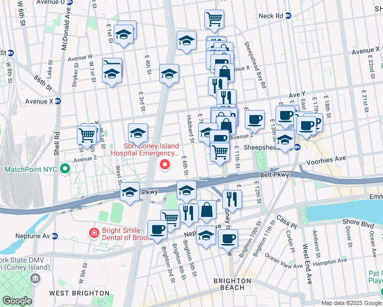 map of restaurants, bars, coffee shops, grocery stores, and more near 825 Avenue Z in Brooklyn