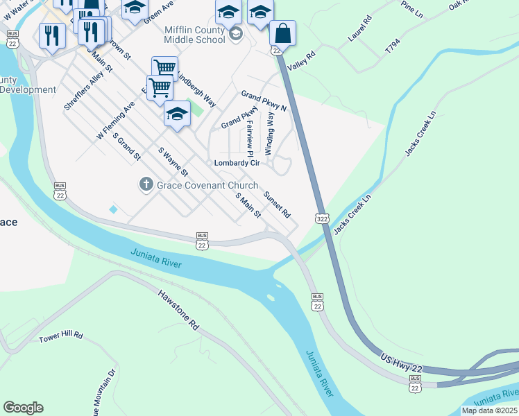 map of restaurants, bars, coffee shops, grocery stores, and more near 903 South Main Street in Lewistown